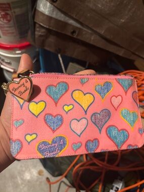 Dooney & Bourke Pink Heart Zip Pouch with Multicolor Hearts